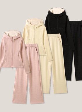 12-13F C 高级感纯色长袖连帽外套+休闲长裤套装ss26482