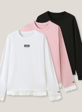 3-23H B  mm刺绣款袖口蕾丝设计长袖T恤打底衫 SS26059