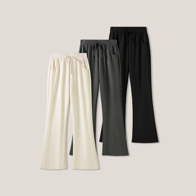 1-23F B  华夫格女士时尚百搭抽绳松紧腰显瘦喇叭休闲裤ss26077