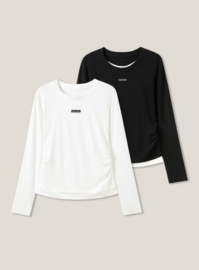 12.30H C 字母贴标针织撞色圆领长袖T恤假两件打底衫SS26332