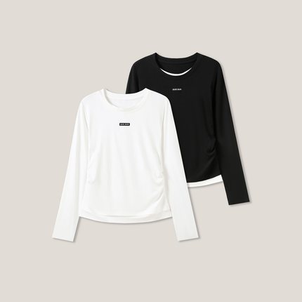 1-14F  C 字母贴标针织撞色圆领长袖T恤假两件打底衫SS26332