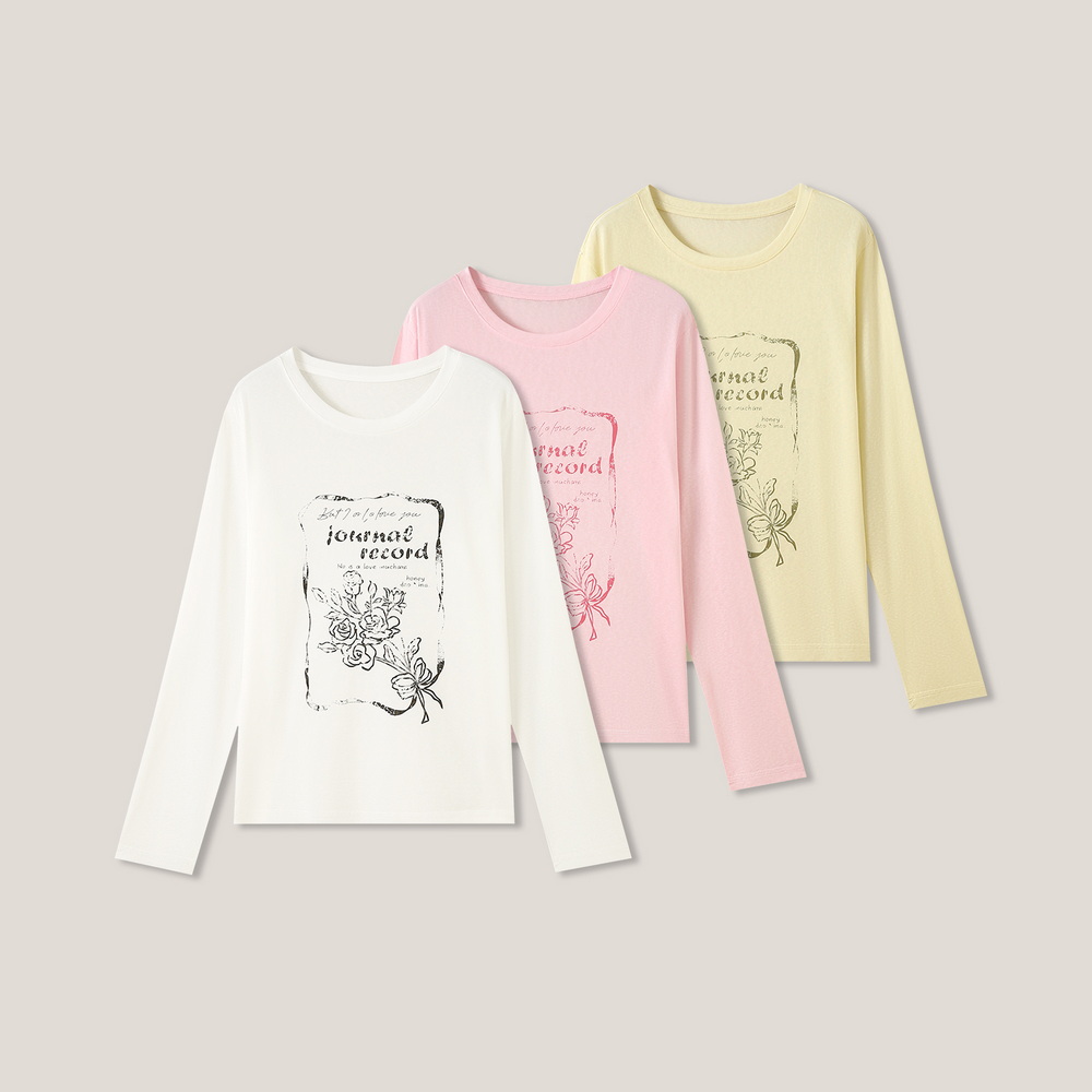 10-30F C 花朵字母印花圆领长袖气质休闲百搭T恤JM26208