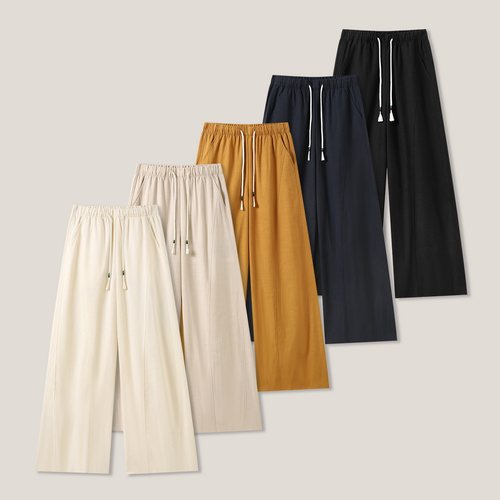 4.10F C 抽绳松紧腰棉麻百搭宽松休闲老钱休闲裤  ss26632