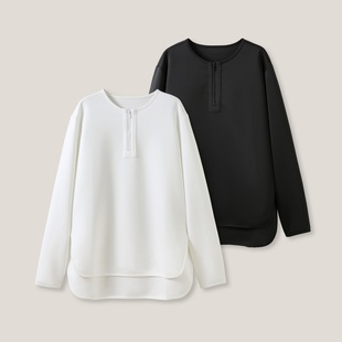 女式 时尚 简约套头长袖 SS26071 圆领前短后长T恤打底衫 23F