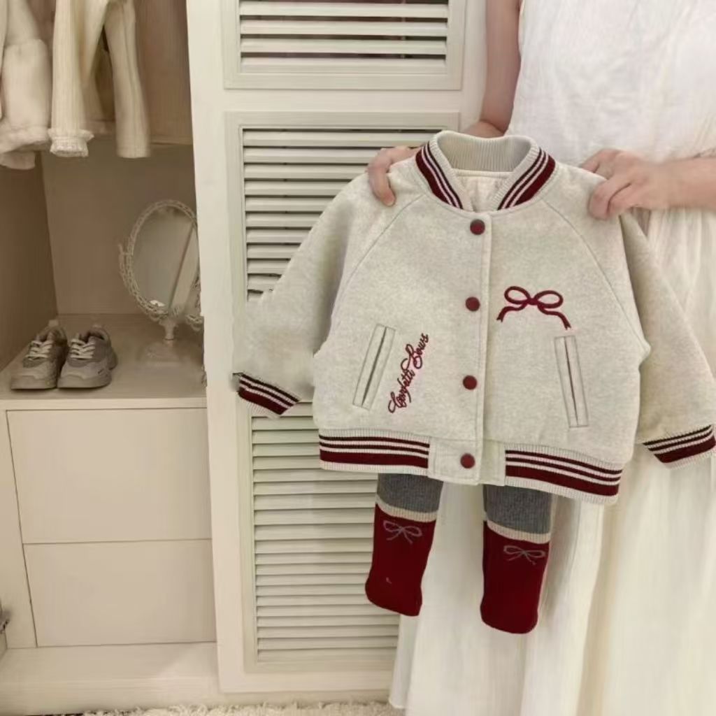 女童外套秋冬款2025新款儿童棒球服夹棉加厚上衣韩系童装毛呢大衣