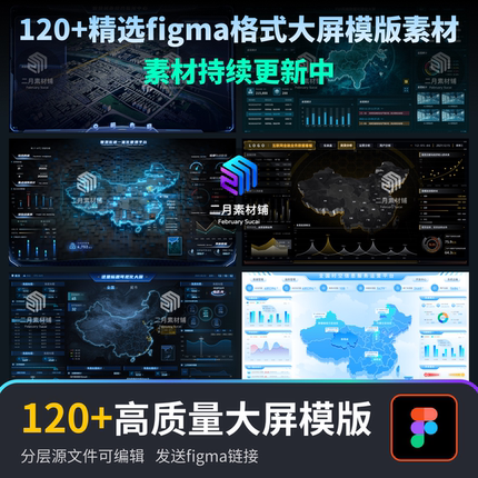 数据可视化大屏UI界面科技模版素材figma格式120+可编辑源文件