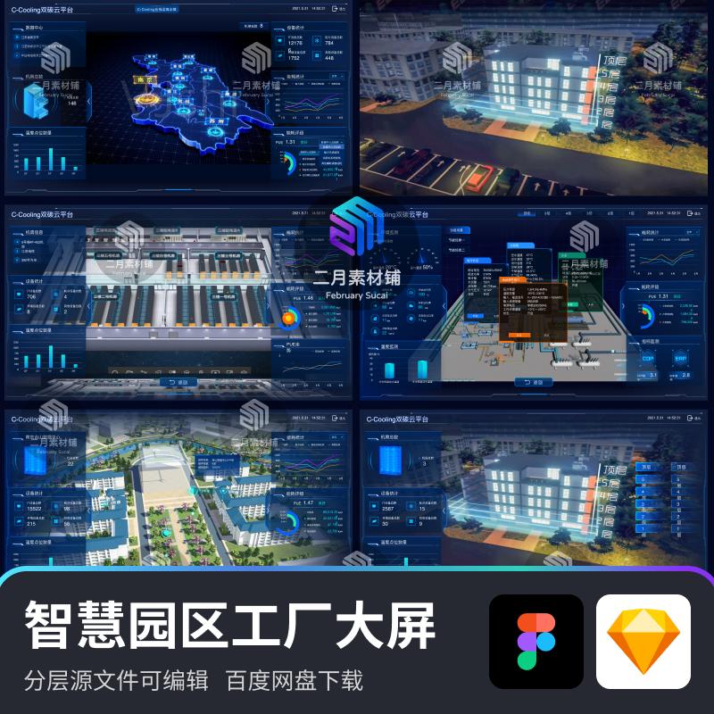 数据可视化智慧园区智慧工厂网络监控云平台大屏figma+sketch文件