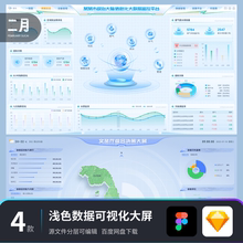 浅色数据可视化大屏蓝白科技模版UI设计地图数据figma/sketch素材