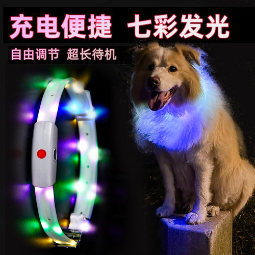 CHUKCHI宠物发光项圈中大型犬USB充电LED狗防丢失七彩项圈可牵引