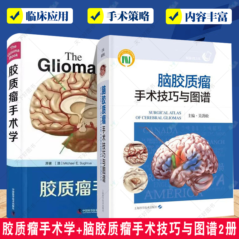 胶质瘤手术学+脑胶质瘤手术技巧与图谱2册医药卫生书籍神经外科手术计算机辅助手术脑肿瘤神经胶质瘤神经外科手术操作技巧