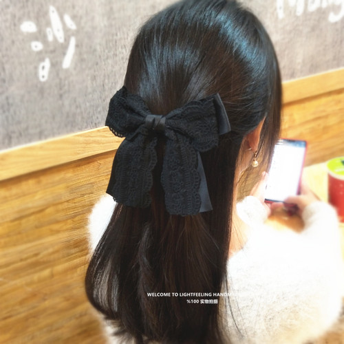 简约蕾丝大蝴蝶结发饰优雅成人发夹马尾夹顶夹半扎发日韩发夹 - 封面