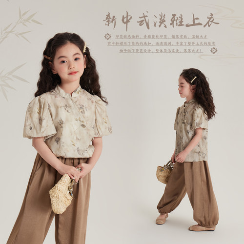 夏季新款儿童洋气花苞袖衬衫