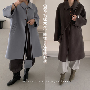 布丁哈鲁童装冬装女童中长款外套2023秋冬季新款韩系翻领大衣