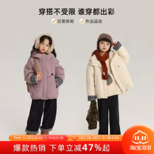 儿童复古连帽棉服外套 女童百搭上衣2025秋冬款 布丁哈鲁冬装 童装