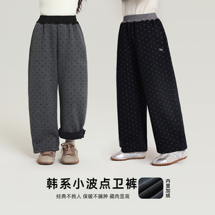 布丁哈鲁冬装童装女童加绒裤子2026秋冬款儿童韩系波点卫裤