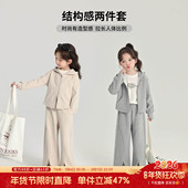 儿童休闲运动连帽套装 布丁哈鲁童装 女童纯色两件套2026春秋新款