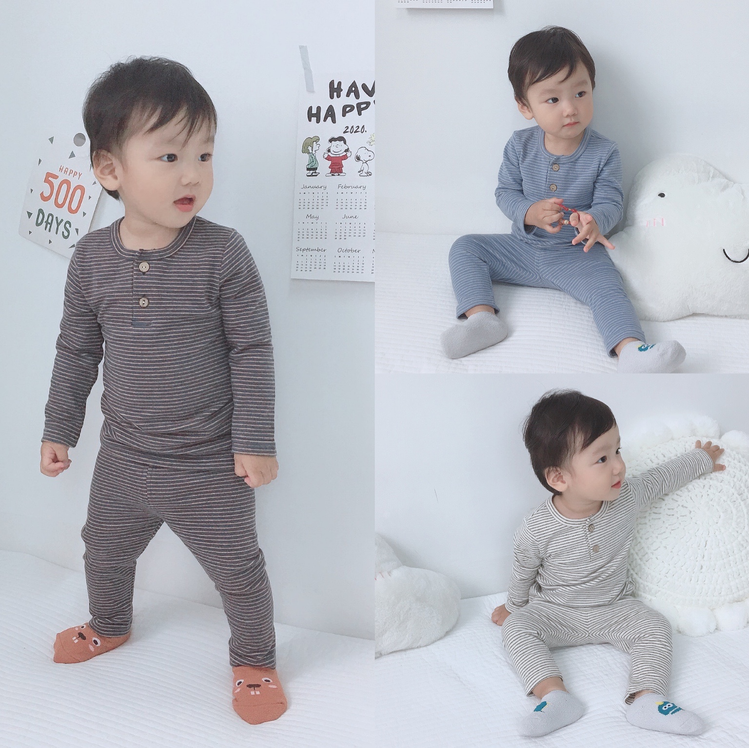 条纹护肚打底婴幼儿长袖家居服