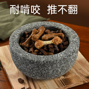 扒拉不动的猫碗狗盆石头碗宠物食盆黑石宠物食盆