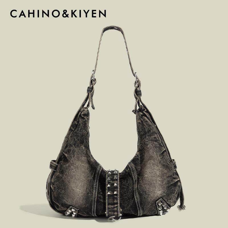 【天锚国际】CAHINO&KIYEN美式覆古牛仔铆钉机车腋下包女2026新款,箱包皮具/热销女包/男包,腋下包,淘宝优惠券,粉丝福利购,淘宝优惠卷