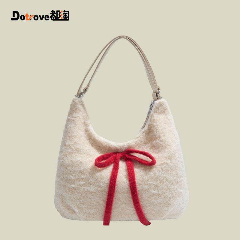 【天锚国际】学院风红色蝴蝶结毛绒托特包女2026新款冬季大容量通,箱包皮具/热销女包/男包,托特包,淘宝优惠券,粉丝福利购,淘宝优惠卷