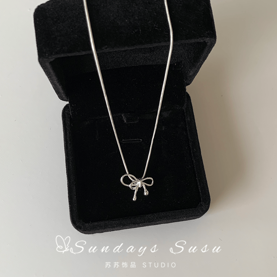 「ins」925纯银球球蝴蝶结项链高级感轻奢小众女款2024新款锁骨链,饰品/流行首饰/时尚饰品新,项链,淘宝优惠券,粉丝福利购,淘宝优惠卷
