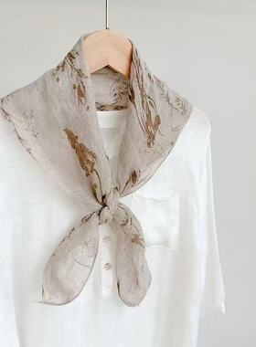 2025新款外贸进口法麻100%亚麻雨露工艺薄款透气时尚围巾65X65cm