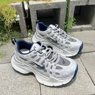 实体同款！2025新款厚底老爹鞋女擦色做旧网面拼接百搭休闲运动鞋