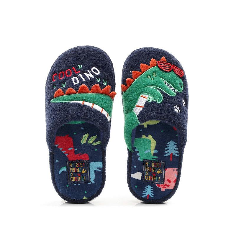 儿童恐龙拖鞋冬季男童室内家居小朋友可爱防滑卡通男孩棉拖鞋大童