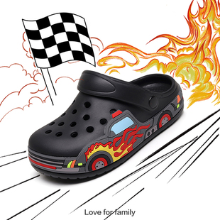 新款 儿童洞洞鞋 外穿男孩凉拖鞋 沙滩户外游泳赛车拖鞋 2025 男童夏季