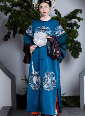 红笺小字新款逃出大英博物馆复刻版女重工刺绣对襟长衫清代服饰