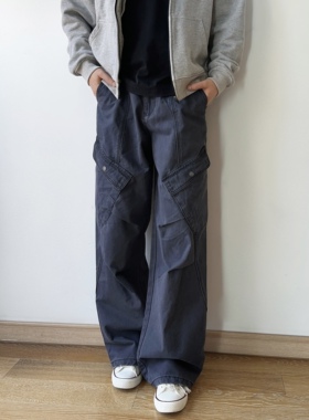 17DUP 美式复古高街侧边大口袋宽松阔腿工装裤男解构设计感裤子