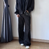 A字原牛窄幅赤耳激光烧花提花拼接直筒牛仔裤 17DUP 蛇迹