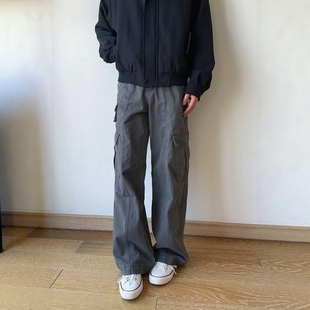百搭宽松直筒阔腿休闲裤 裤 男 日系复古水洗做旧vintage工装 17DUP