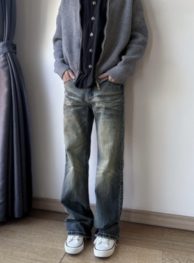 17DUP 美式高街vibe复古水洗做旧牛仔裤男潮直筒显瘦cleanfit长裤