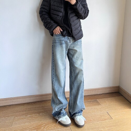 17DUP美式街头百搭冰蓝牛仔裤