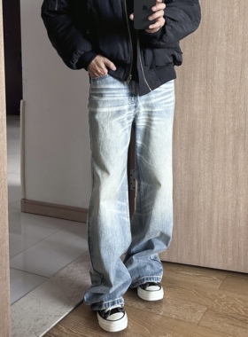 17DUP 02战斗牛王雪花纹猫须水洗做旧直筒cleanfit痞帅牛仔裤