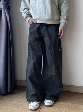 17DUP 美式复古水洗解构拼接工装裤男女宽松休闲阔腿痞帅休闲裤子