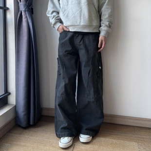 男女宽松休闲阔腿痞帅休闲裤 17DUP 裤 复古水洗解构拼接工装 子 美式