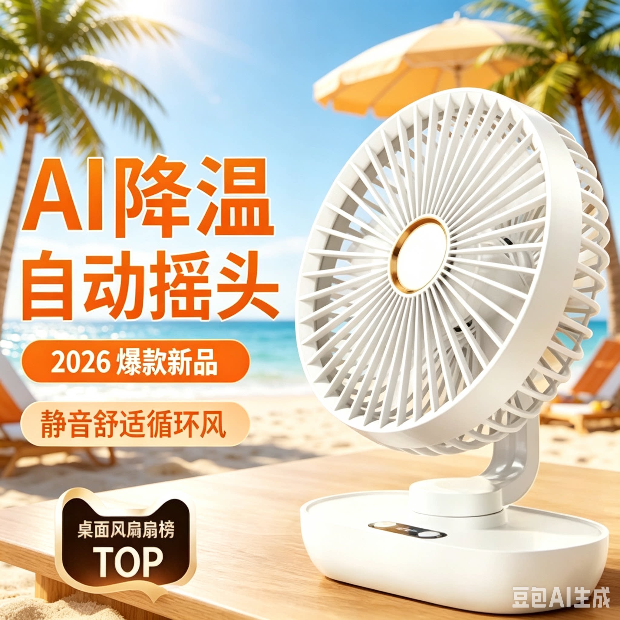 一键摇头充电桌面静音降温风扇