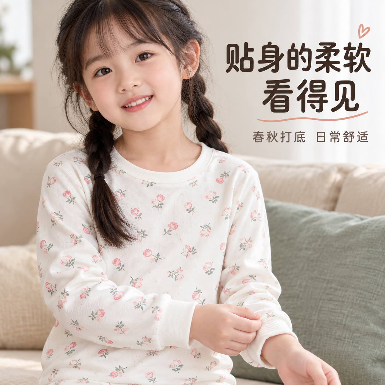 春秋男女童打底秋衣秋裤 国棉有机棉 A 类无感无骨纯棉居家服套装
