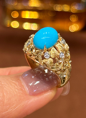 【已出欣赏】有生珠宝原矿绿松石绿松石戒指18k复古设计戒指