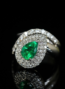 有生珠宝 天然哥伦比亚祖母绿水滴祖母绿钻石戒指铂金vvg祖母绿