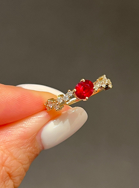 【无烧红宝石戒指】超精美简约百搭鸽血红红宝石钻石戒指 18k金戒