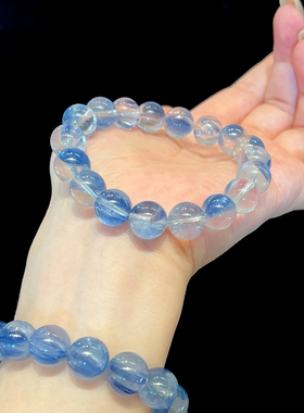 天然高品质自带清凉感透蓝飘花蓝晶石疗愈水晶手链