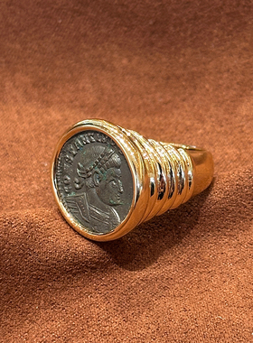 有生珠宝古罗马时期罗马国王铜币戒指18k金螺纹设计复古戒指