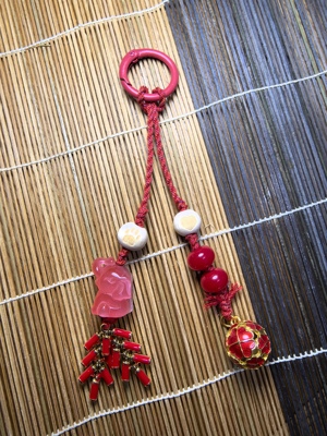 云开绳艺-手搓棉线本命年红热闹款爆竹吉祥（象）如意挂饰手机链