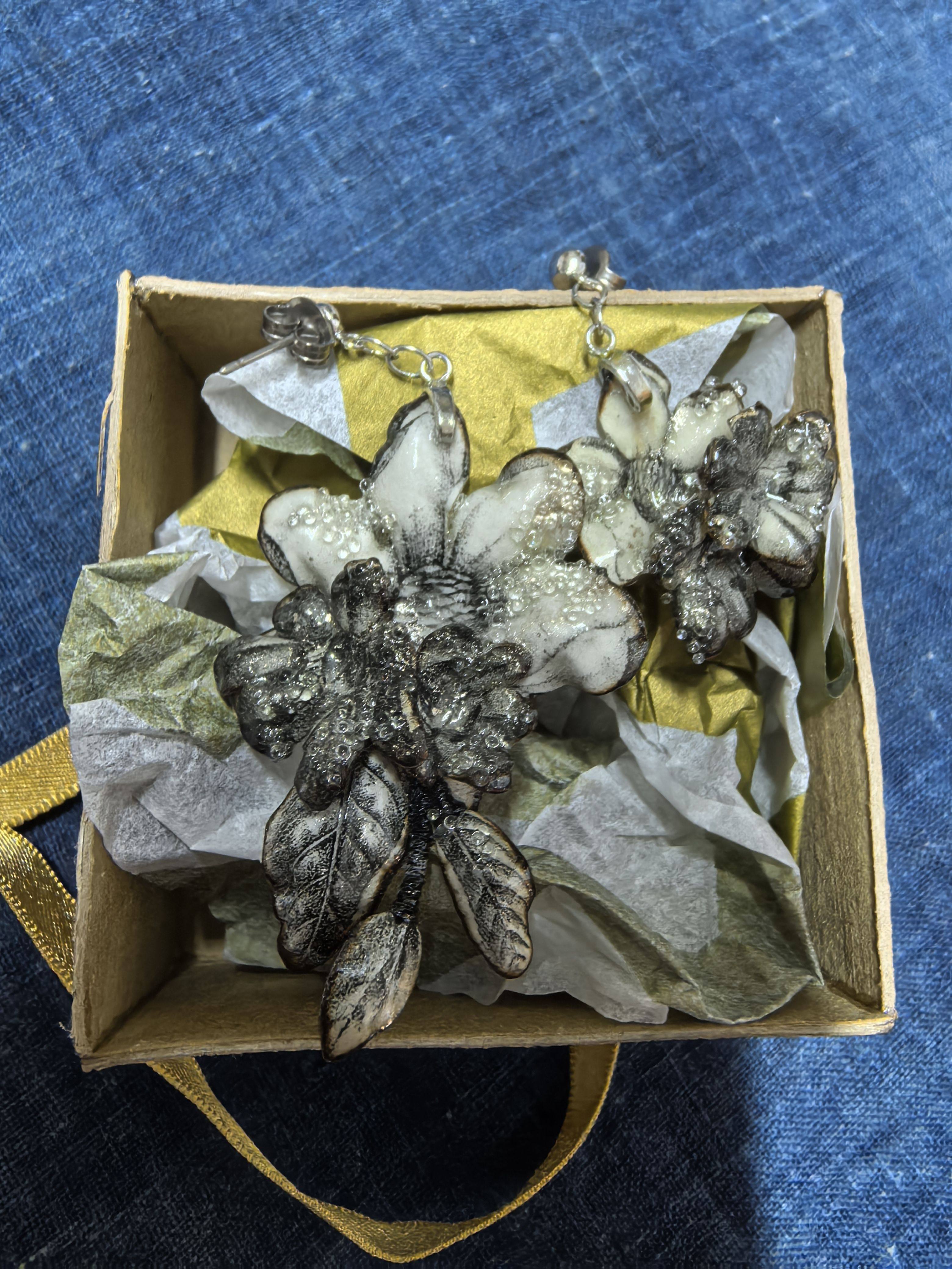 国现,日本手作合集-手工立体花卉AB版耳环耳钉,长约5.5和3.5cm