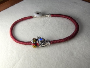 新年本命年红闪金蜡线银质吞金兽钱币金刚结手绳,约16.5,可定制