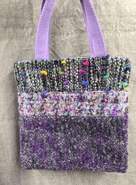 国现,日本手作合集-小香风紫色系拼接吐司手拎包，约20.5*22厘米