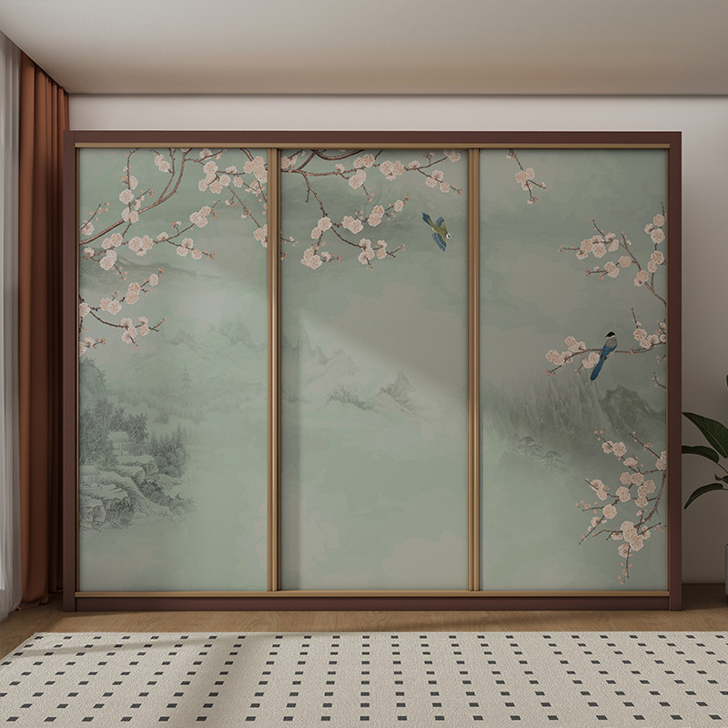 中式推拉门贴纸衣柜翻新遮丑装饰画卧室房间墙纸自粘防水柜子贴膜
